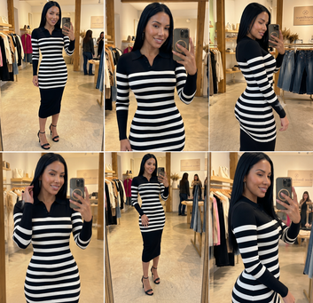 🖤 Vestido Midi Tejido con Botones Dorados – Elegancia que Moldea tu Figura